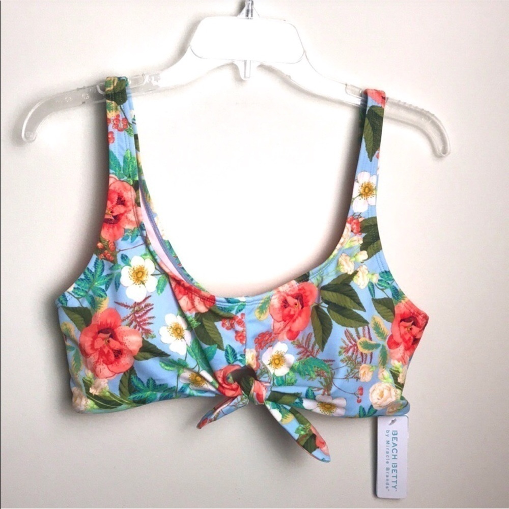 Beach Betty by Miracle Brand Blue Mutli Swim Top Flowers Hibiscus Tropical - Picture 3 of 8